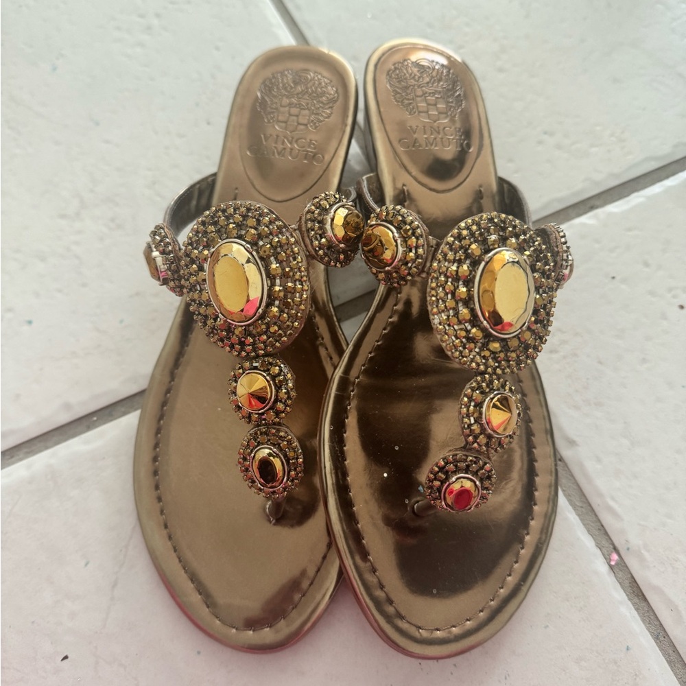 Vince Camuto Metallic Gold Embellished Sandals